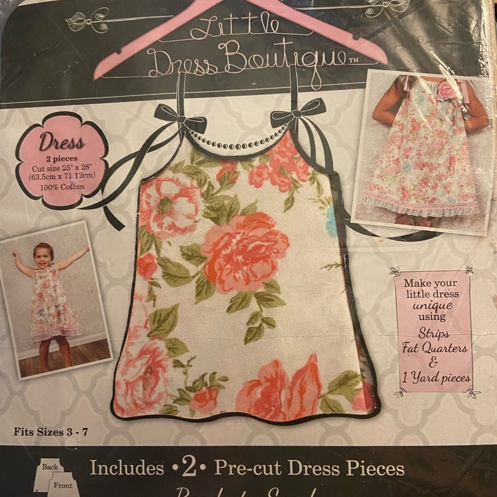 “Little Dress Boutique” Dress sew kit size 3-7. Trim strips both New Package.